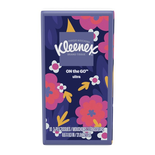 Kleenex On The Go Ultra Facial Tissue Pocket Pack, Assorted Designs, 1 ct (10 tissues)
