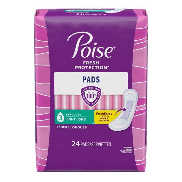 Poise Ultra Thin Long Length Pads, Light Absorbancy, 24 CT