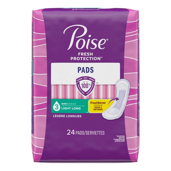 Poise Ultra Thin Long Length Pads, Light Absorbancy, 24 CT