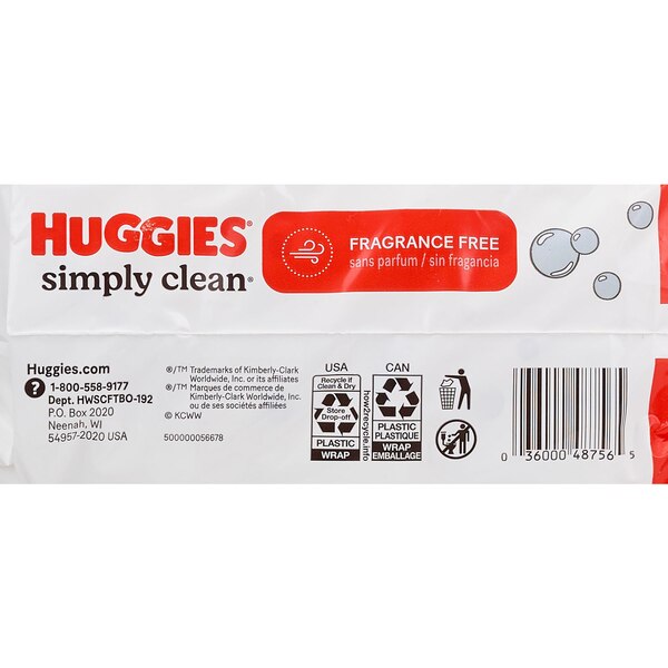 Huggies Simply Clean Baby Wipes, Unscented, Refill, 192 CT