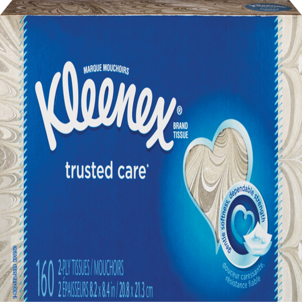 Kleenex Trusted Care Everyday Facial Tissues, 1 Flat Box (160 tissues)