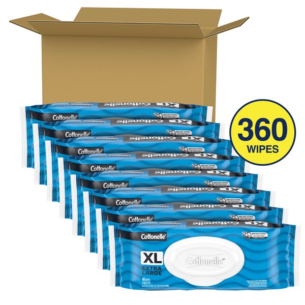 Cottonelle XL Flushable Wet Wipes, Adult Wipes Large, 1 Flip-Top Pack, 45 Wipes per Pack