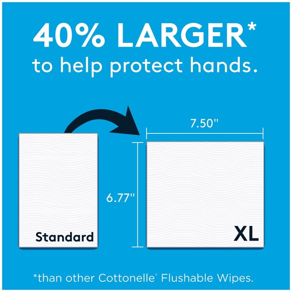 Cottonelle XL Flushable Wet Wipes, Adult Wipes Large, 1 Flip-Top Pack, 45 Wipes per Pack