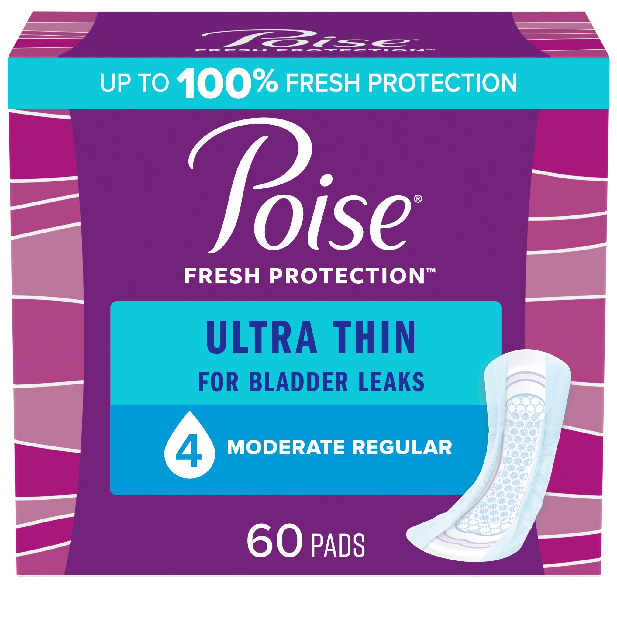 Poise Ultra Thin Incontinence Pads, Moderate Absorbency, Bladder Control Pads, 60 CT