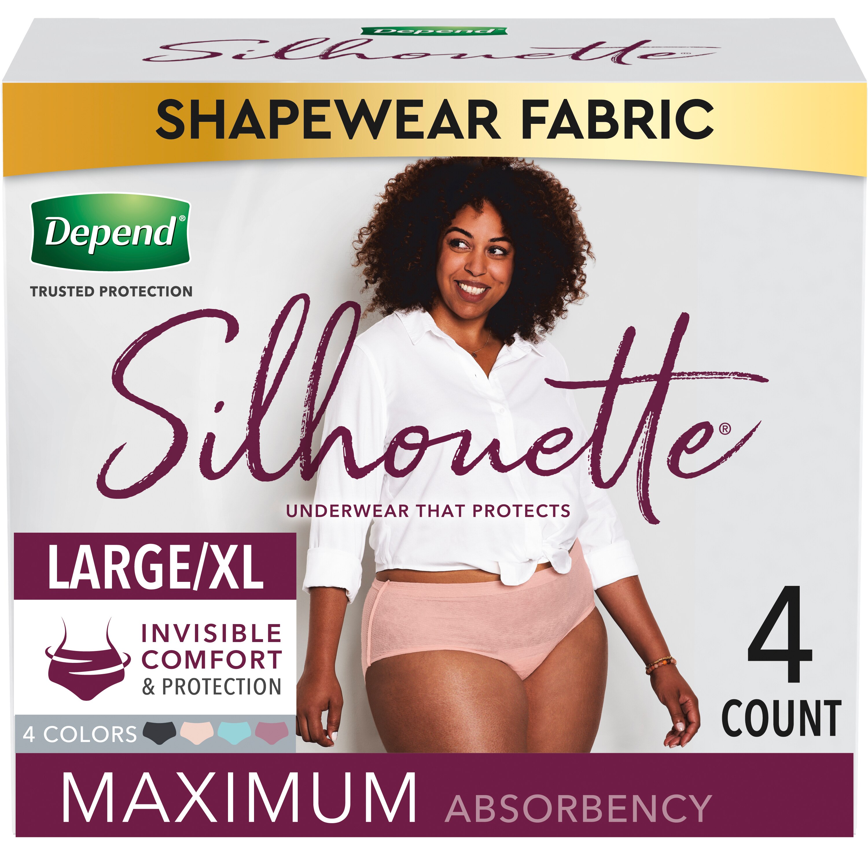 Depend Silhouette Incontinence Underwear for Women, Maximum Absorbency, Pink/Black/Teal/Berry