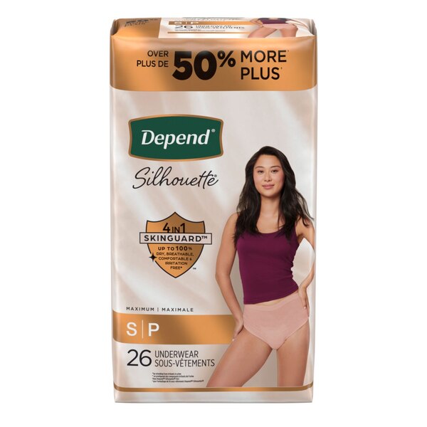 Depend Silhouette Adult Incontinence and Postpartum Underwear for Women Maximum Absorbency, Small, Pink, 26 CT