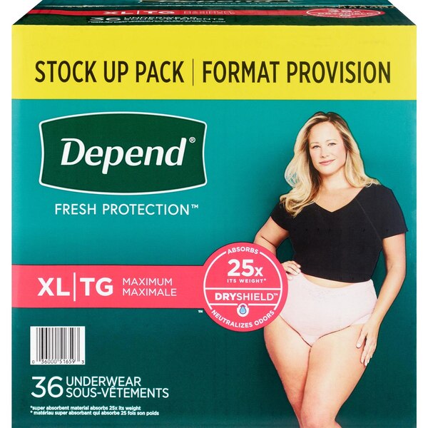 Depend Women's Incontinence Underwear, XL, Blush, 36 CT