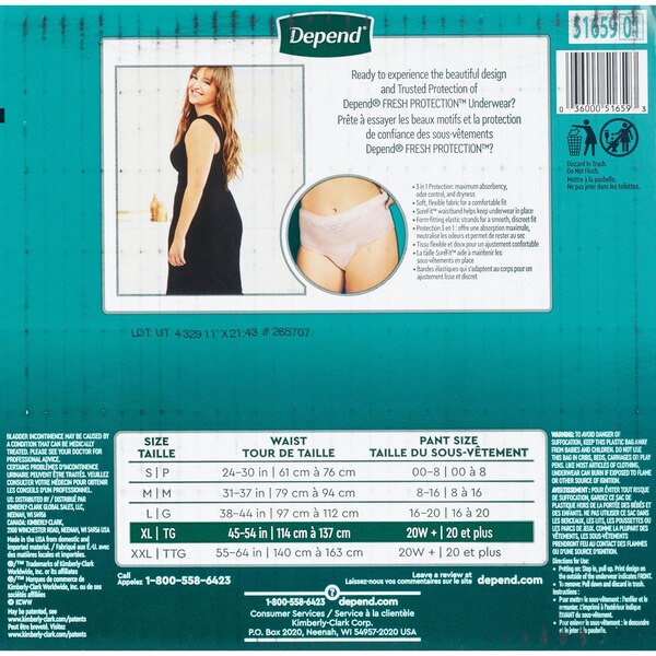 Depend Women's Incontinence Underwear, XL, Blush, 36 CT