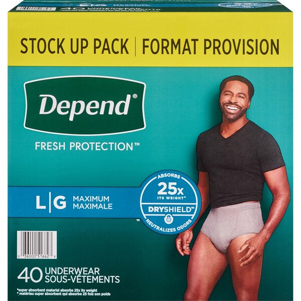 Depend Men's Fresh Protection Incontinence Underwear, L, 40 CT