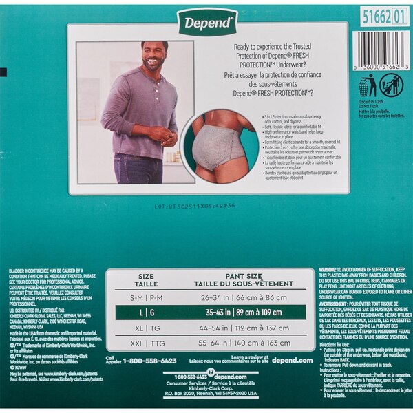 Depend Men's Fresh Protection Incontinence Underwear, L, 40 CT