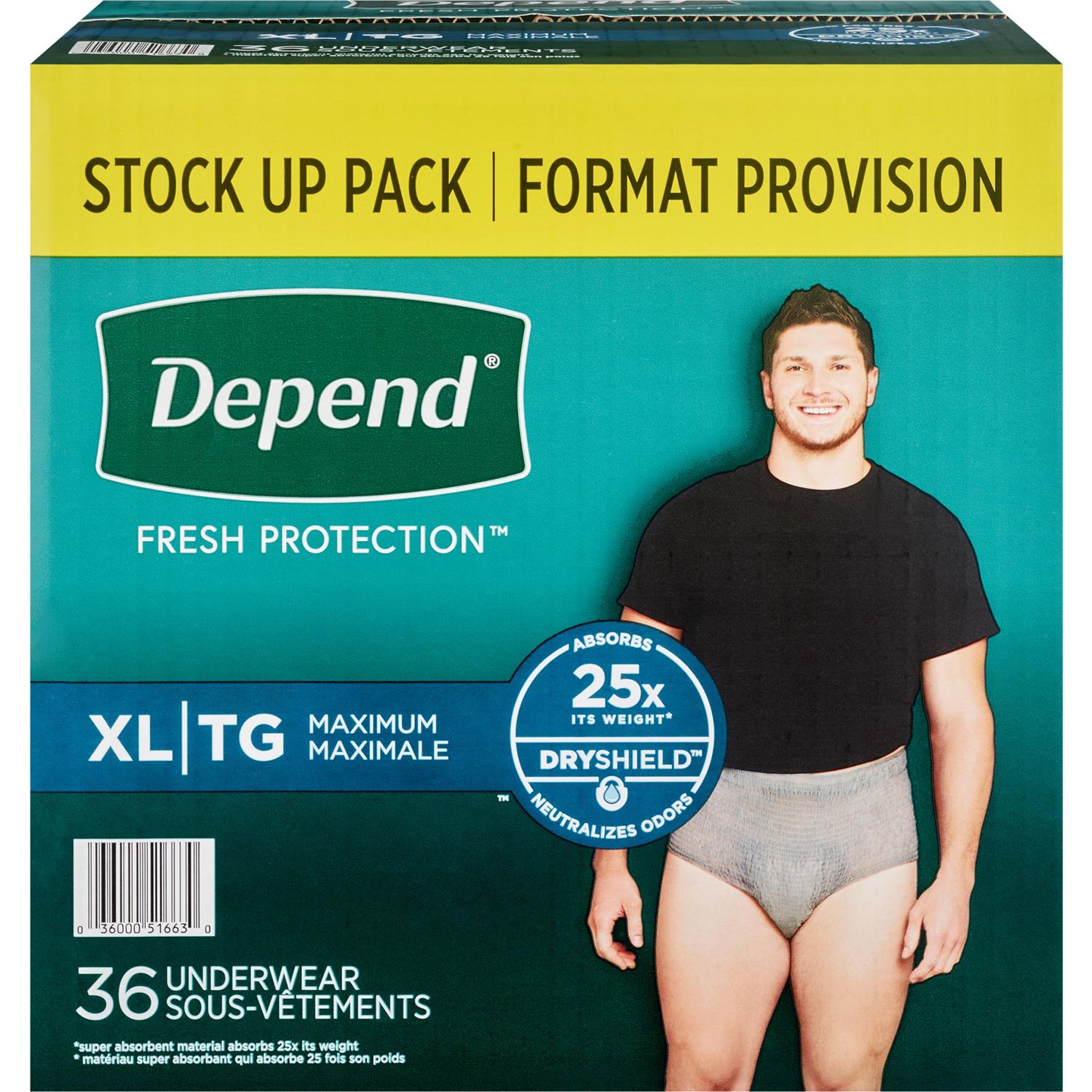Depend Men's Incontinence Underwear, XL, 36 CT