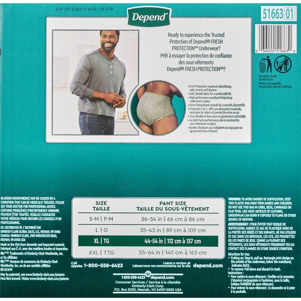 Depend Men's Incontinence Underwear, XL, 36 CT