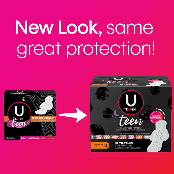 U by Kotex Ultra Thing Teen Pads with Wings, Unscented, Overnight