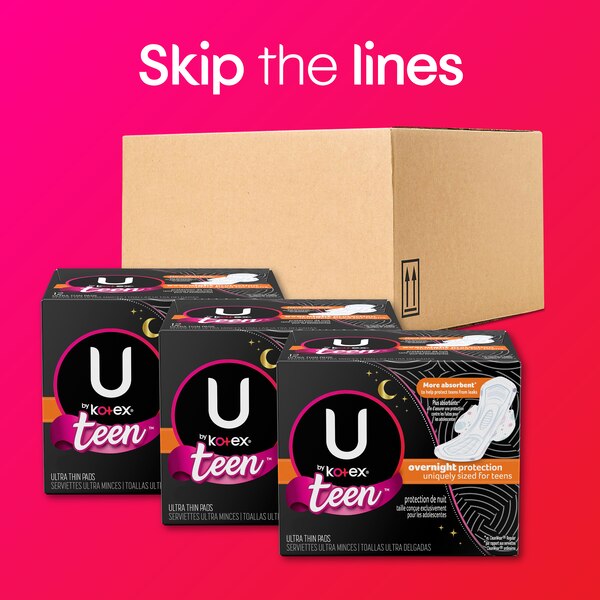 U by Kotex Ultra Thing Teen Pads with Wings, Unscented, Overnight