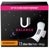 U by Kotex AllNighter Ultra Thin Pads with Wings, Unscented, Overnight, thumbnail image
