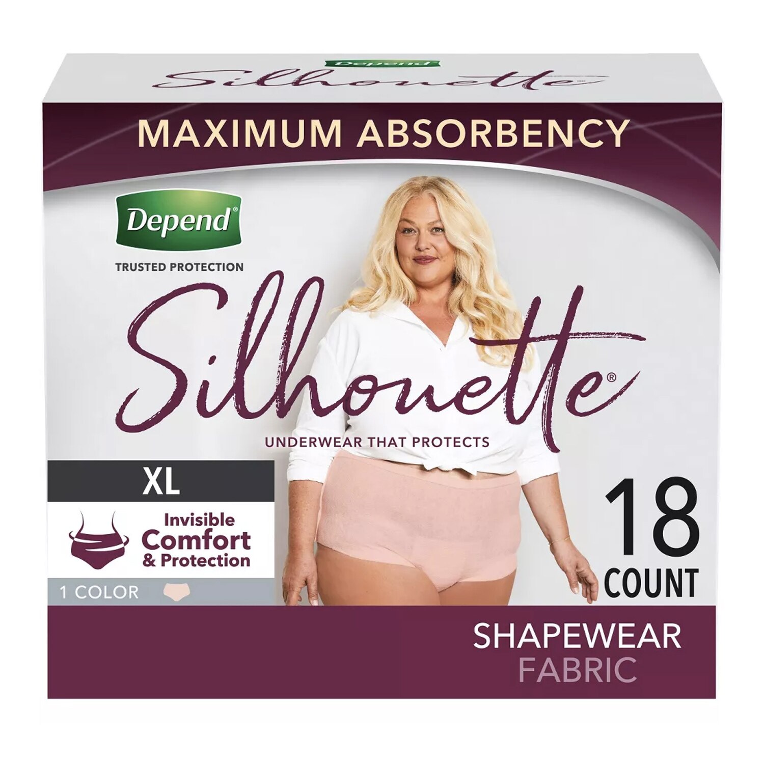 Depend Silhouette Adult Incontinence and Postpartum Underwear for Women, Maximum Absorbency