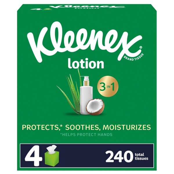 Kleenex Soothing Lotion Facial Tissue, Assorted Designs, 4 Cubes