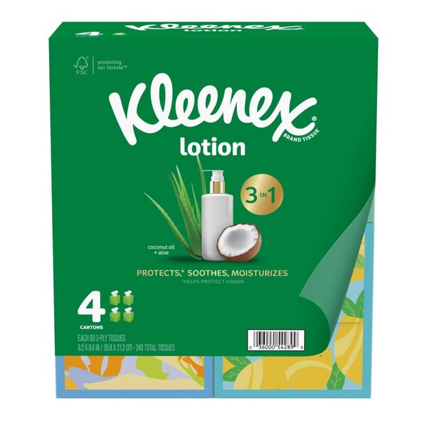 Kleenex Soothing Lotion Facial Tissue, Assorted Designs, 4 Cubes