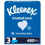Kleenex Trusted Care Everyday Clean Facial Tissues, 3 Boxes (480 total tissues), thumbnail image