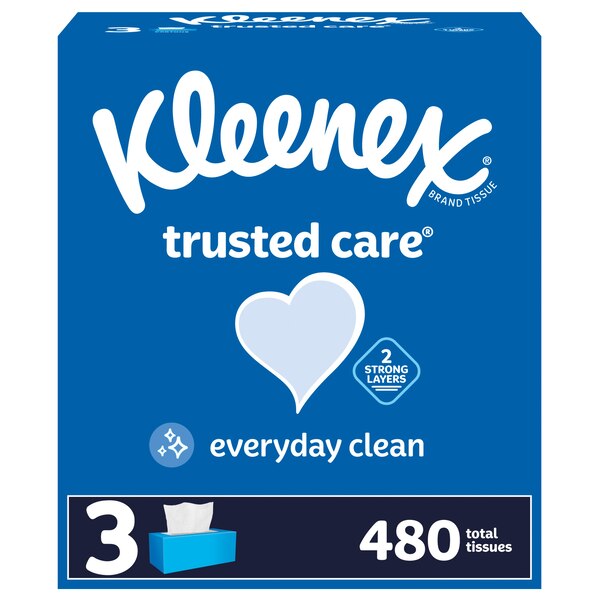Kleenex Trusted Care Everyday Clean Facial Tissues, 3 Boxes (480 total tissues)
