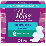 Poise Ultra Thin Pads with Wings, Light Regular, 26 CT, thumbnail image
