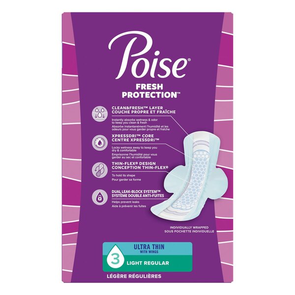 Poise Ultra Thin Pads with Wings, Light Regular, 26 CT