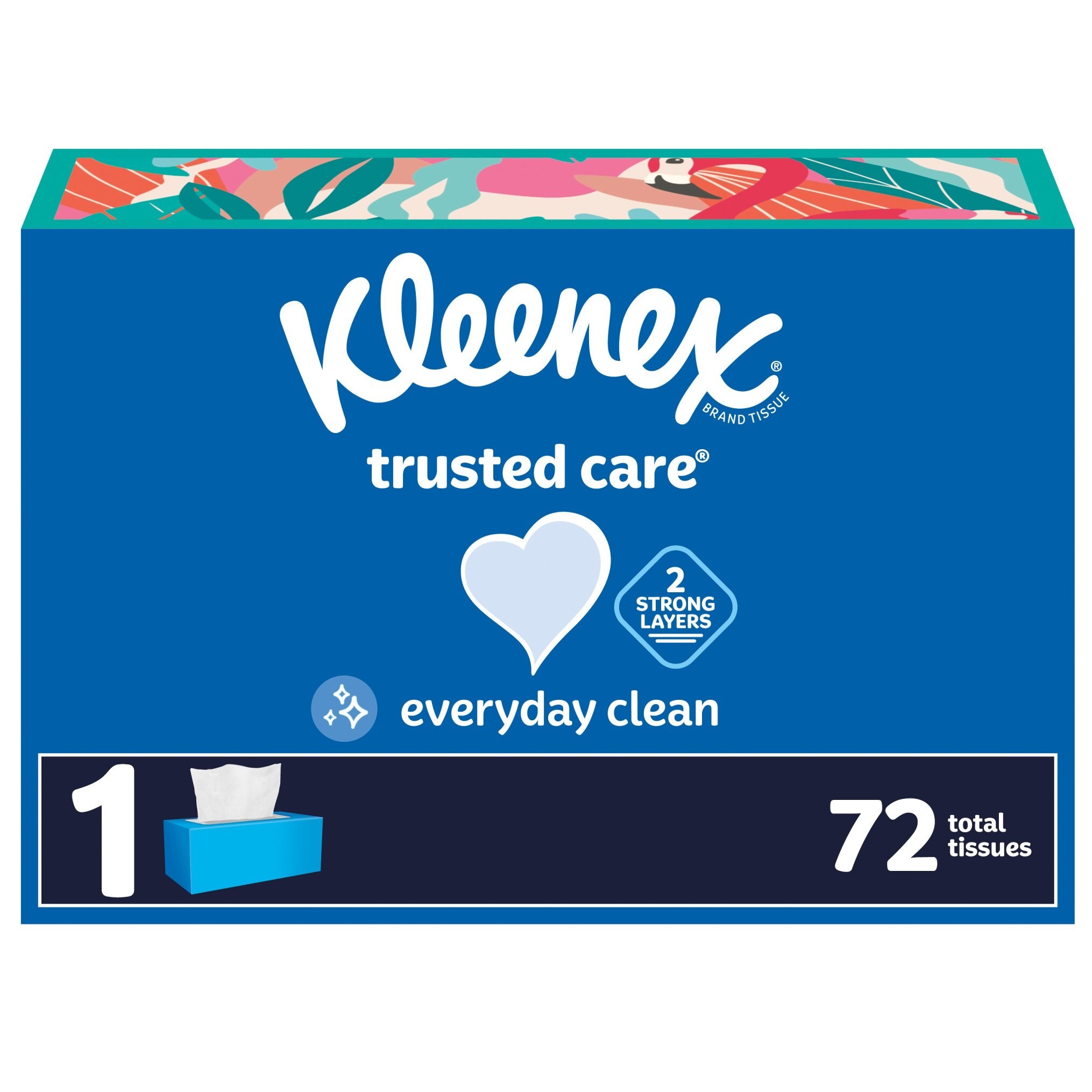 Kleenex Trusted Care Facial Tissues, 1 Flat Box, 72 Tissues per Box, 2-Ply (72 Total Tissues)