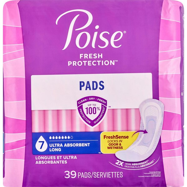 Poise Incontinence Pads Ultra Absorbent Long, 39 CT