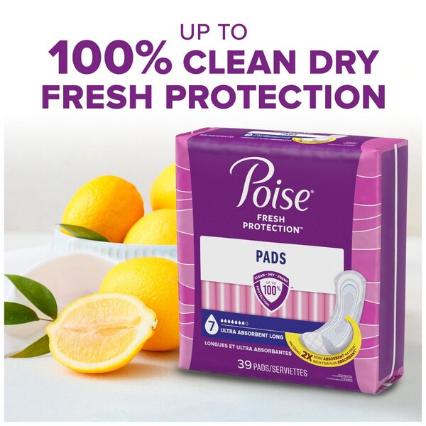 Poise Incontinence Pads Ultra Absorbent Long, 39 CT