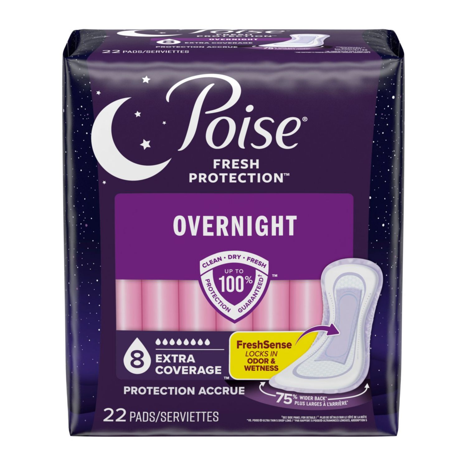 Poise Overnight Incontinence Pads for Women Ultimate Absorbency, 24 CT
