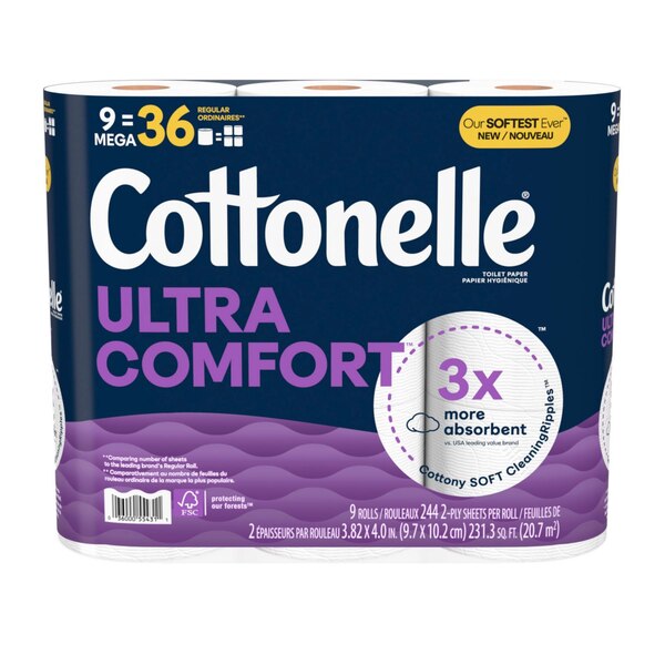 Cottonelle Ultra Comfort Toilet Paper Mega Rolla, 9 ct