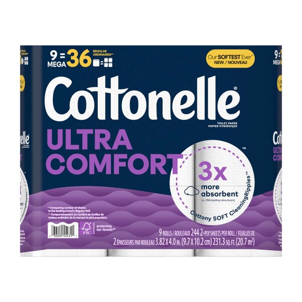 Cottonelle Ultra Comfort Toilet Paper Mega Rolla, 9 ct