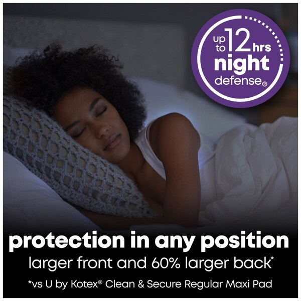 U by Kotex Security Overnight Maxi Pads, Regular Length, Unscented, 28CT