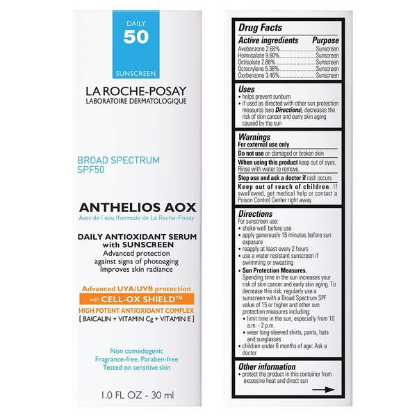 La Roche-Posay Anthelios AOX Antioxidant Face Serum Sunscreen, SPF 50, 1 OZ