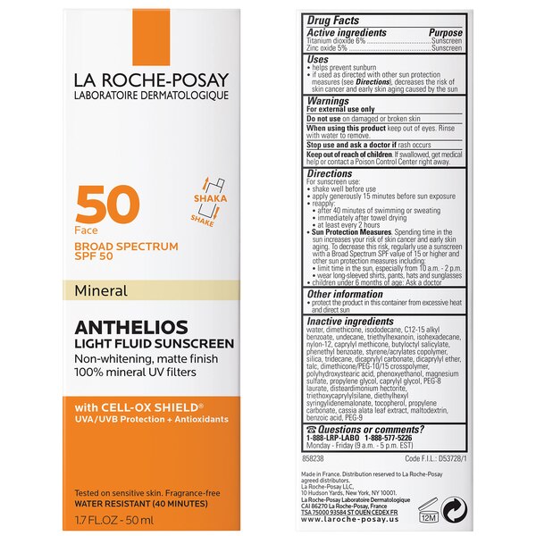 La Roche-Posay Anthelios - Protector solar ultraliviano para el rostro, FPS 50, 2 oz
