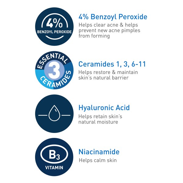CeraVe Acne Foaming Cream Face Cleanser with 4% Benzoyl Peroxide, Hyaluronic Acid, and Niacinamide, Fragrance-Free, 5 OZ