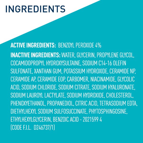 CeraVe Acne Foaming Cream Face Cleanser with 4% Benzoyl Peroxide, Hyaluronic Acid, and Niacinamide, Fragrance-Free, 5 OZ