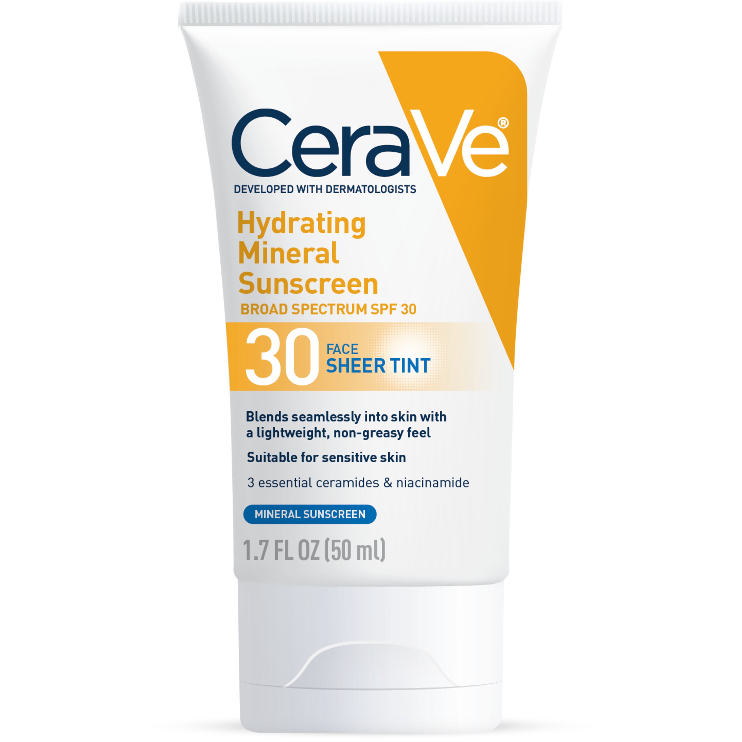 CeraVe Tinted Mineral SPF 30 Hydrating Sunscreen for Face with Zinc Oxide, Titanium Dioxide & Hyaluronic Acid, 1.7 OZ