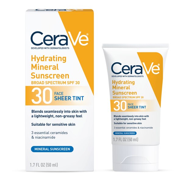 CeraVe Tinted Sunscreen for Face SPF 30, Mineral Sunscreen