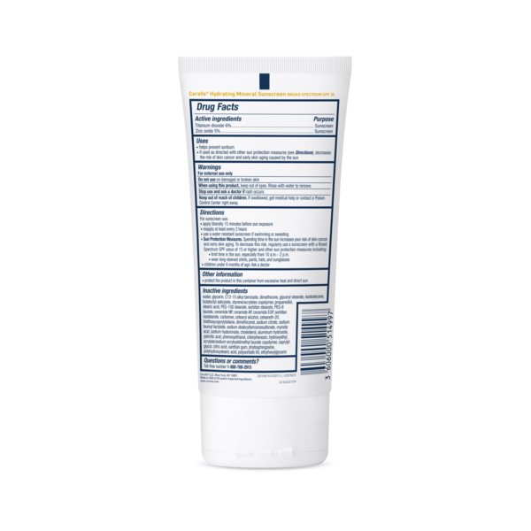 CeraVe Hydrating Sunscreen Lotion, Mineral Body Sunscreen, 5 OZ