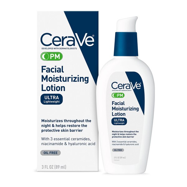 CeraVe PM Facial Moisturizing Lotion, Night Cream with Hyaluronic Acid & Niacinamide, Oil-Free, 3 OZ