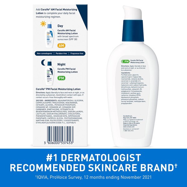 CeraVe PM Facial Moisturizing Lotion, Night Cream with Hyaluronic Acid & Niacinamide, Oil-Free, 3 OZ