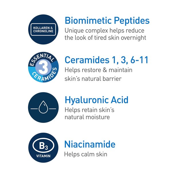 CeraVe Skin Renewing Nighttime Face Cream; Normal to Dry Skin with Niacinamide, Peptides & Hyaluronic Acid, 1.7 OZ