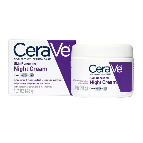 CeraVe Skin Renewing Nighttime Face Cream; Normal to Dry Skin with Niacinamide, Peptides & Hyaluronic Acid, 1.7 OZ