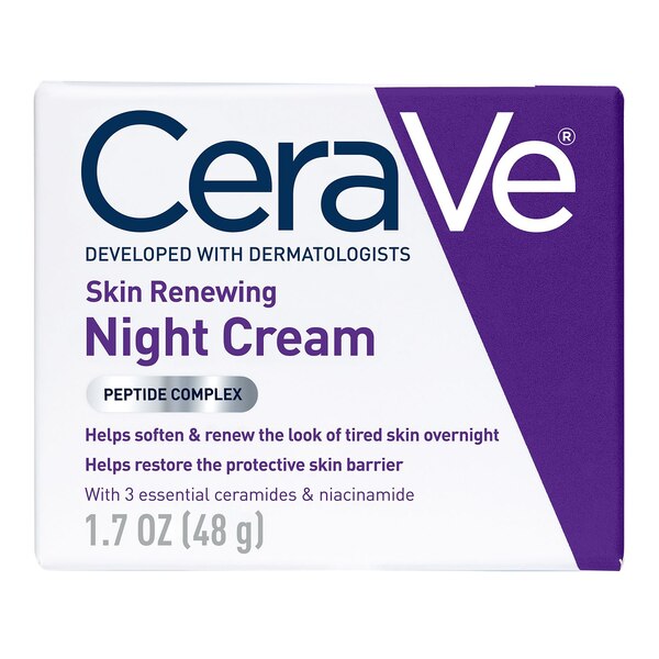 CeraVe Skin Renewing Nighttime Face Cream; Normal to Dry Skin with Niacinamide, Peptides & Hyaluronic Acid, 1.7 OZ