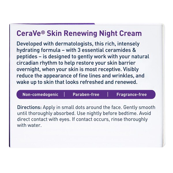 CeraVe Skin Renewing Nighttime Face Cream; Normal to Dry Skin with Niacinamide, Peptides & Hyaluronic Acid, 1.7 OZ