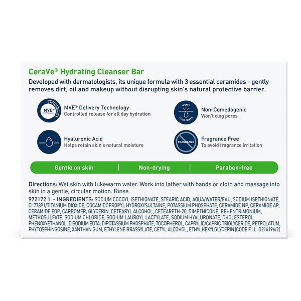 CeraVe Hydrating Cleansing Bar Soap, Face and Body Wash