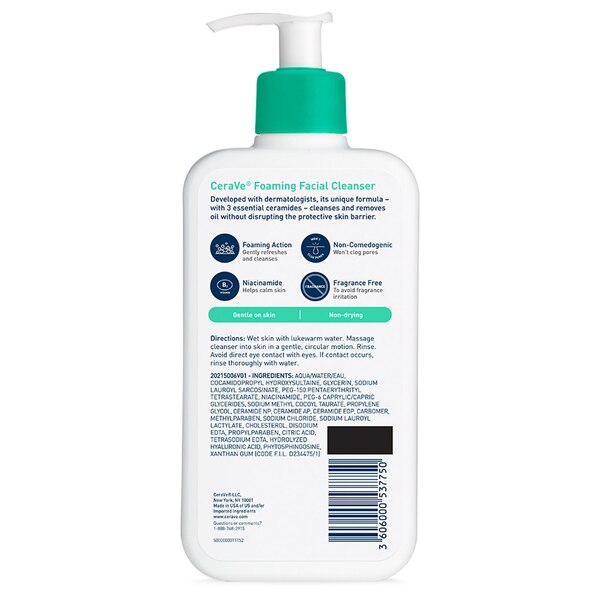 CeraVe Daily Face Wash, Foaming Cleanser for Normal to Oily Skin with Essential Ceramides & Niacinamide