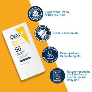 CeraVe Sunscreen Stick, SPF 50, Lightweight and Oil-Free, 0.47 OZ