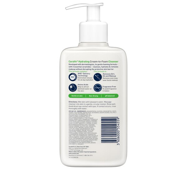 CeraVe Hydrating Cream-to-Foam Facial Cleanser with Hyaluronic Acid